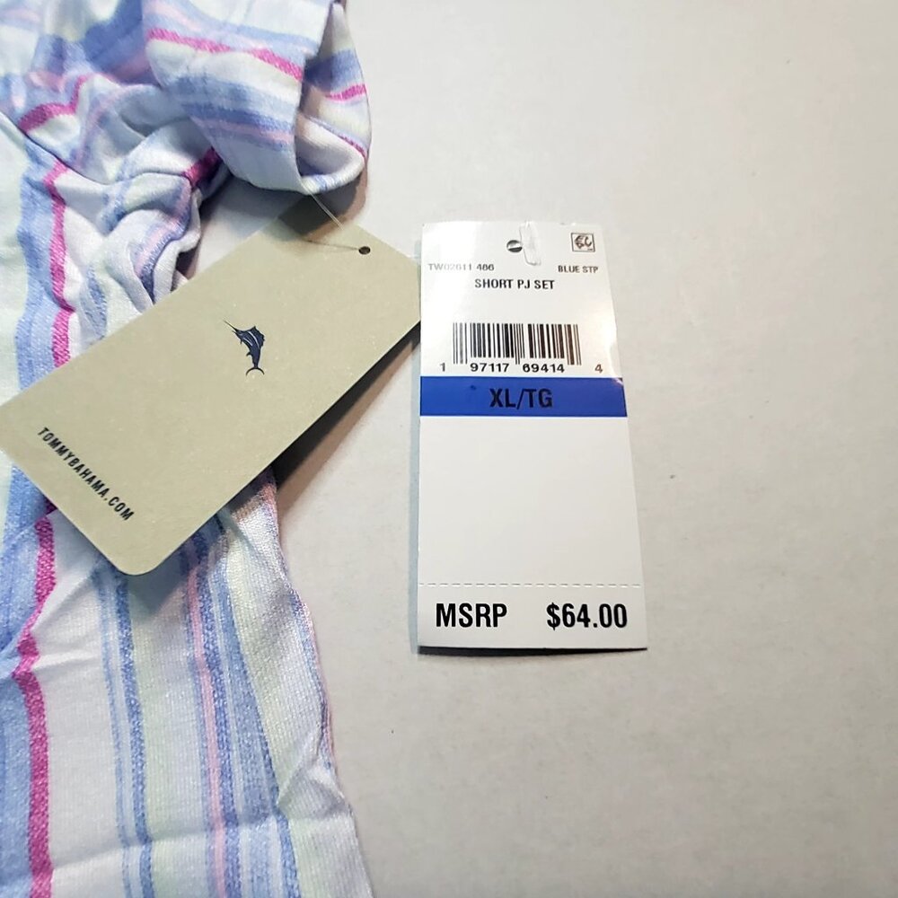 Tommy Bahama Womens Size XL Short Sleeve Cotton Pajama Set Striped Blue/Pink - Picture 8 of 16